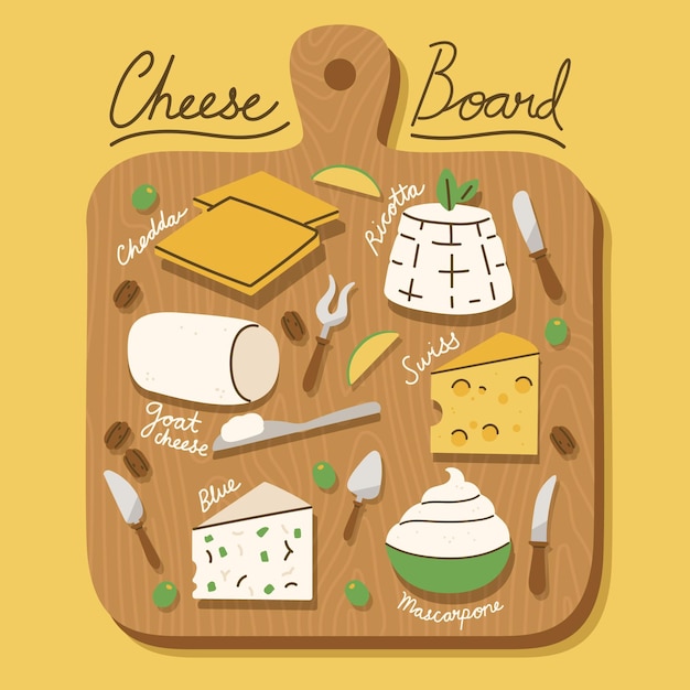 손으로 그린 된 치즈 보드