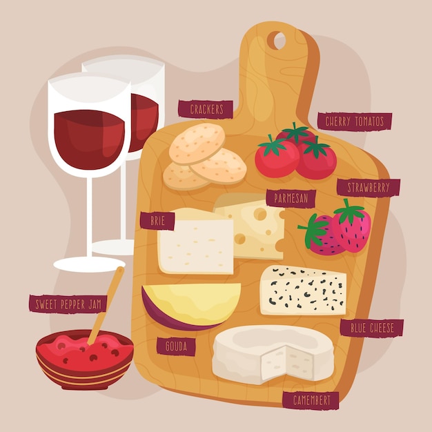 Free vector hand drawn cheeseboard illustrated