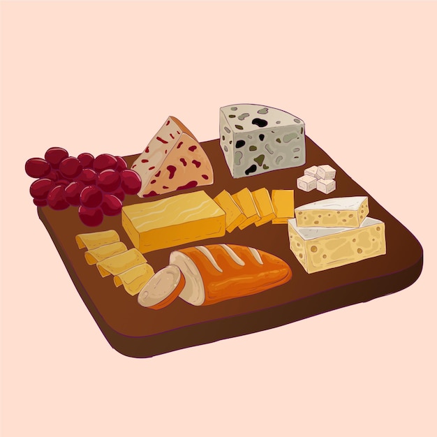 Free vector hand-drawn cheeseboard illustration with accompaniments