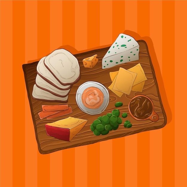 Free vector hand-drawn cheeseboard illustration with accompaniments