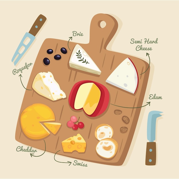 Hand drawn cheeseboard illustration