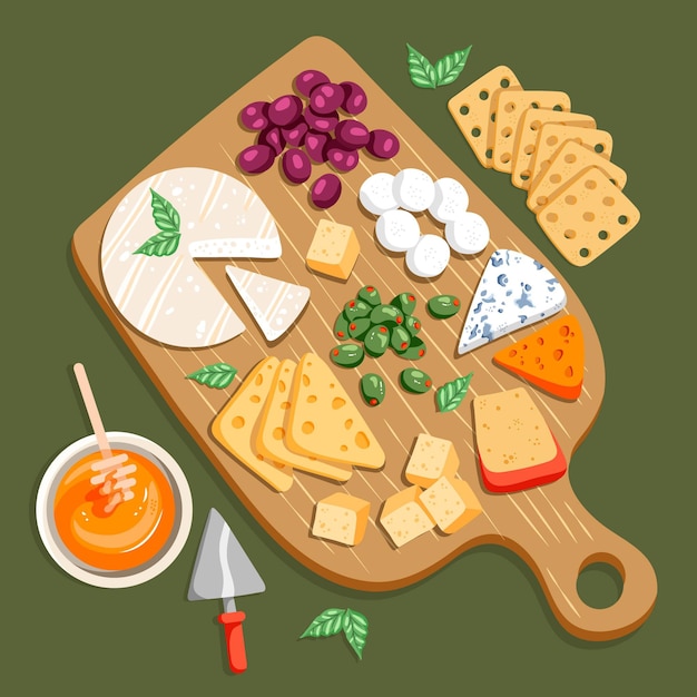 Hand drawn cheeseboard illustration