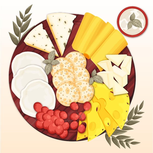 Бесплатное векторное изображение Рисованная иллюстрация сырной доски