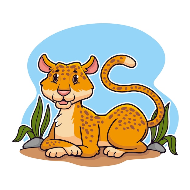 Vettore gratuito illustrazione animale del fumetto del ghepardo disegnato a mano