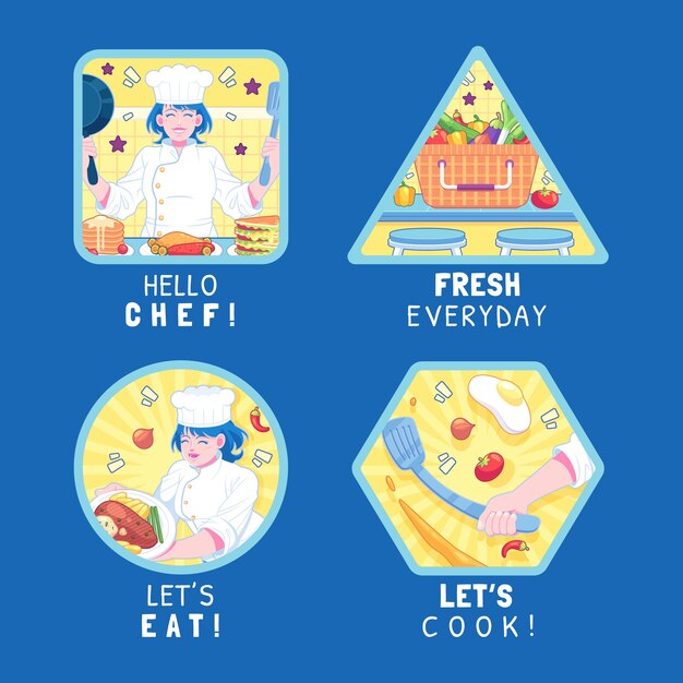 Hand drawn chef career labels template