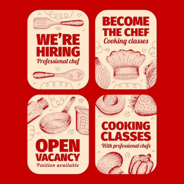 Free vector hand drawn chef career labels