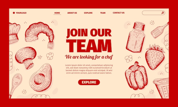 Free vector hand drawn chef career landing page