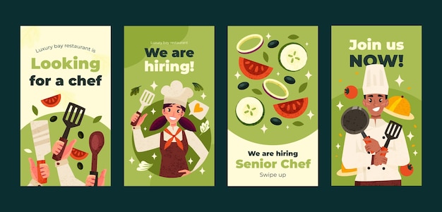 Free vector hand drawn chef job instagram stories