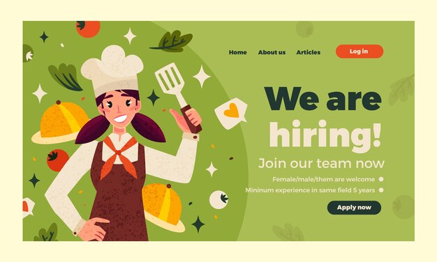 Free vector hand drawn chef job landing page