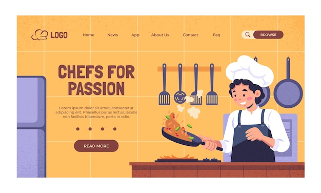 Pagina di destinazione del lavoro da chef disegnata a mano