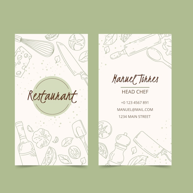 Free vector hand drawn chef job vertical business card