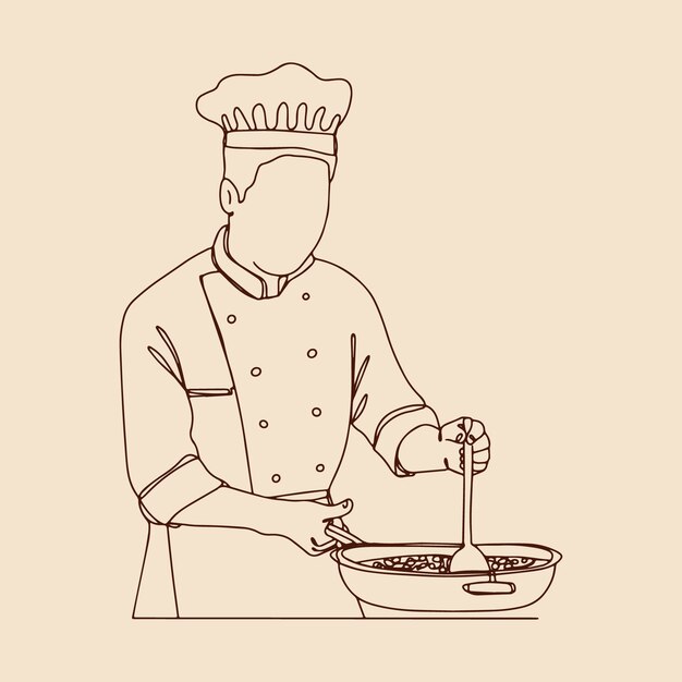Нарисованная рукой иллюстрация контура шеф-повара