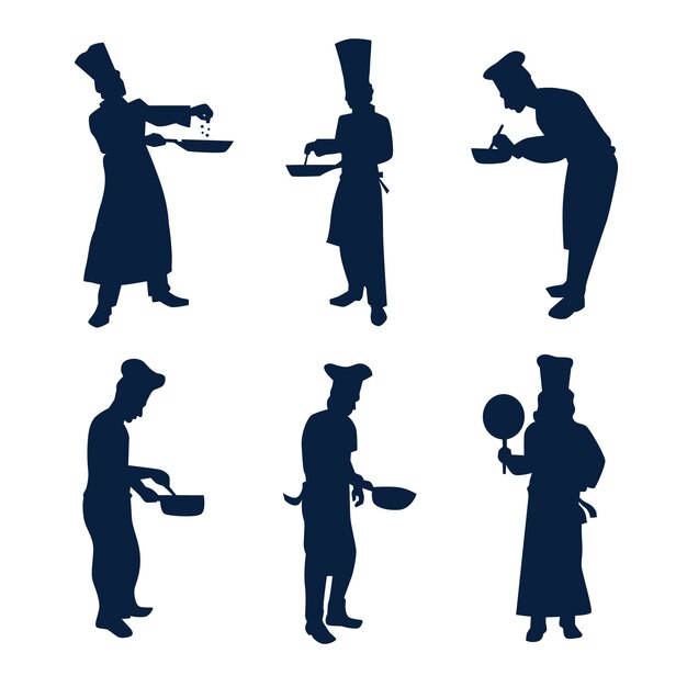 Hand drawn chef silhouette set