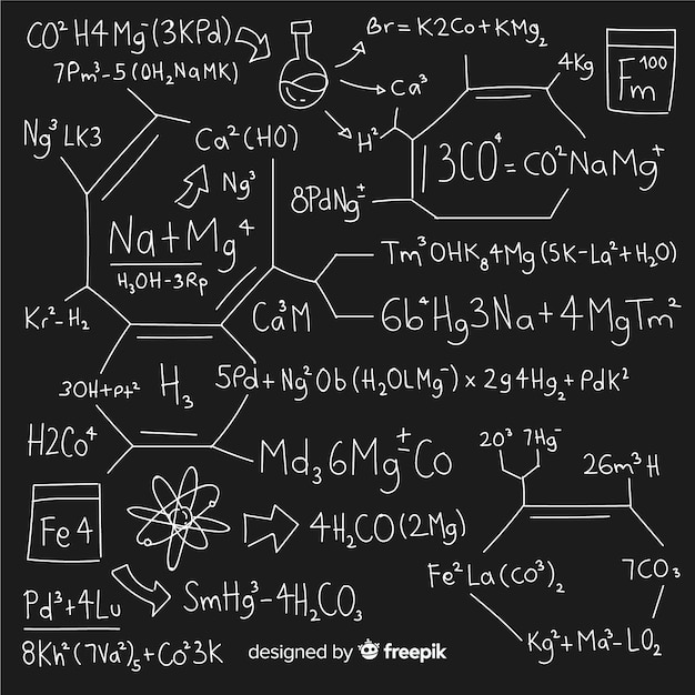 Free vector hand drawn chemistry background on blackboard