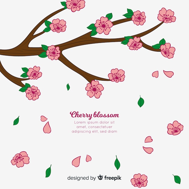 Vettore gratuito sfondo di fiori di ciliegio disegnati a mano