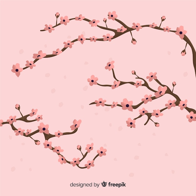 Hand drawn cherry blossom branch background