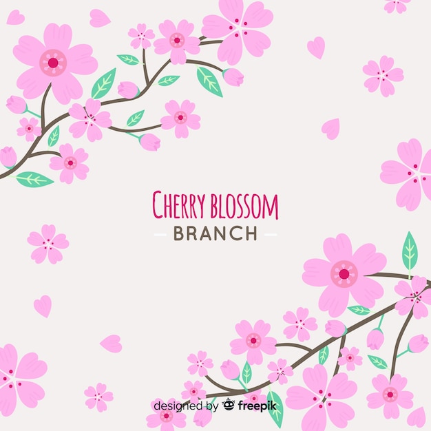 Hand drawn cherry blossom branch background