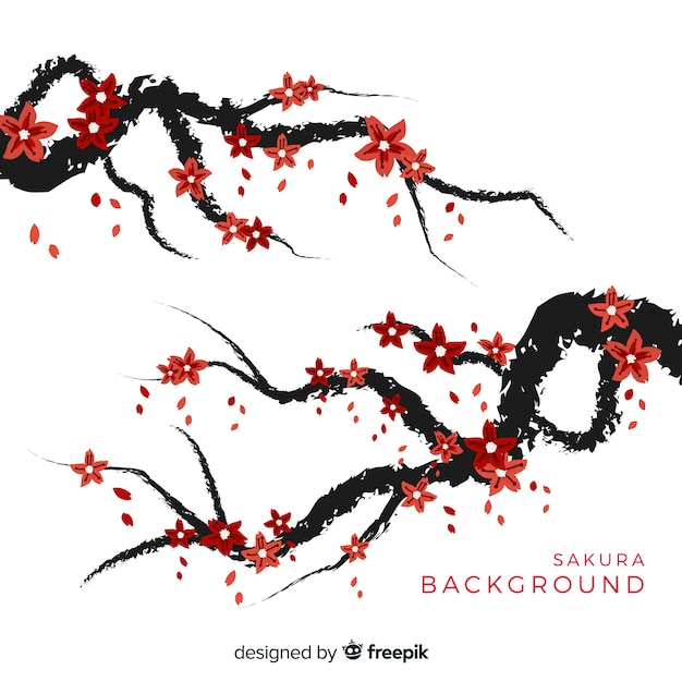 Hand drawn cherry blossom branch background