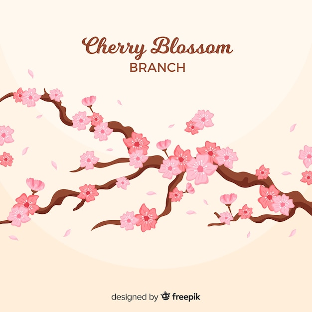 Hand drawn cherry blossom branch background