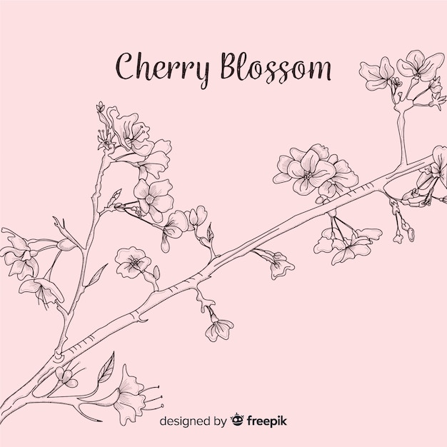 Hand drawn cherry blossom branch background