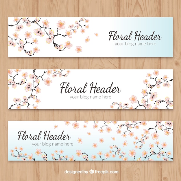 Hand drawn cherry blossom headers