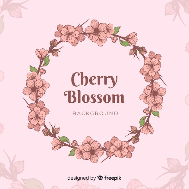 Hand drawn cherry blossom wreath background