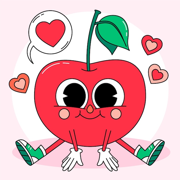 Hand drawn cherry cartoon illustration