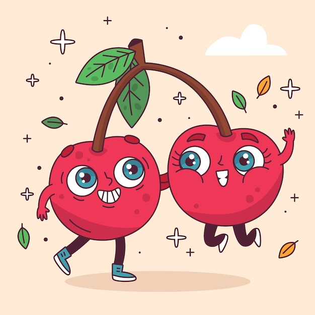 Hand drawn cherry cartoon illustration