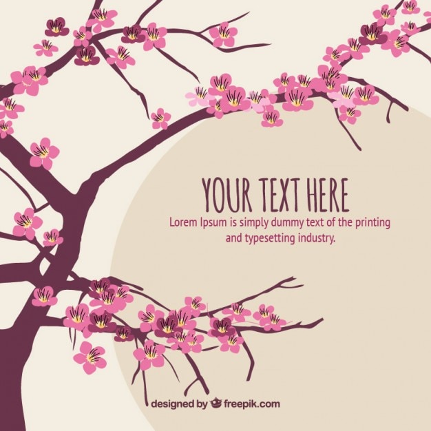 Vettore gratuito disegnato a mano albero di ciliegio con uno sfondo di testo