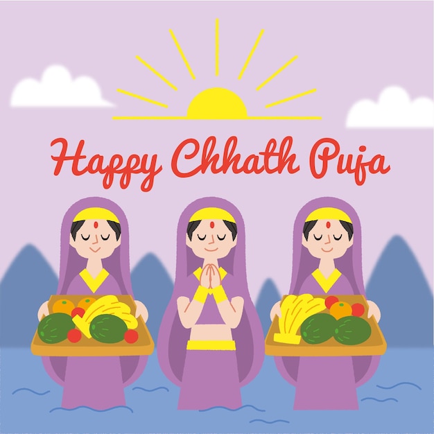 손으로 그린 chhath puja