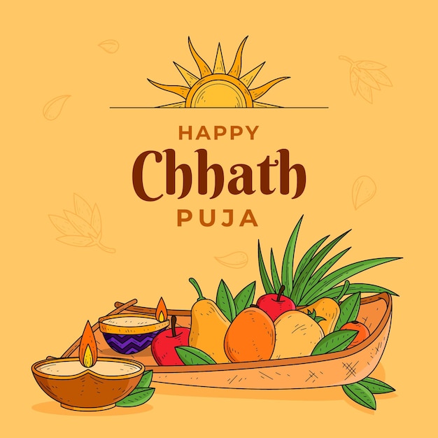 손으로 그린 chhath puja