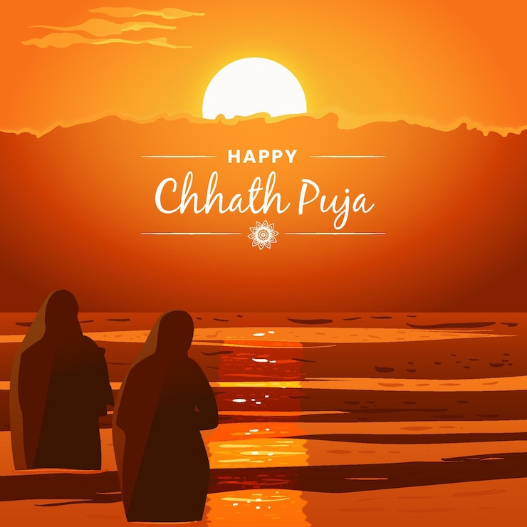 मुफ़्त वेक्टर हाथ से बनाया हुआ छठ पूजा