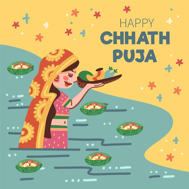 Hand drawn chhath puja