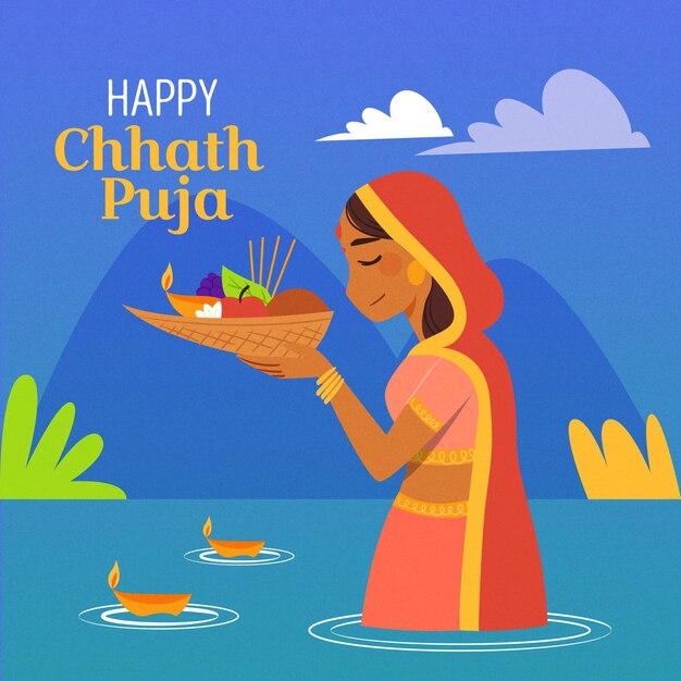 Hand drawn chhath puja