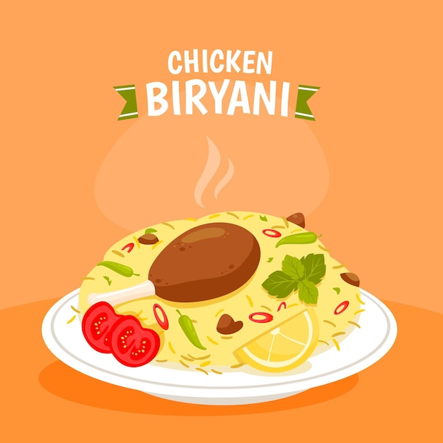 Hand drawn chicken biryani illustration