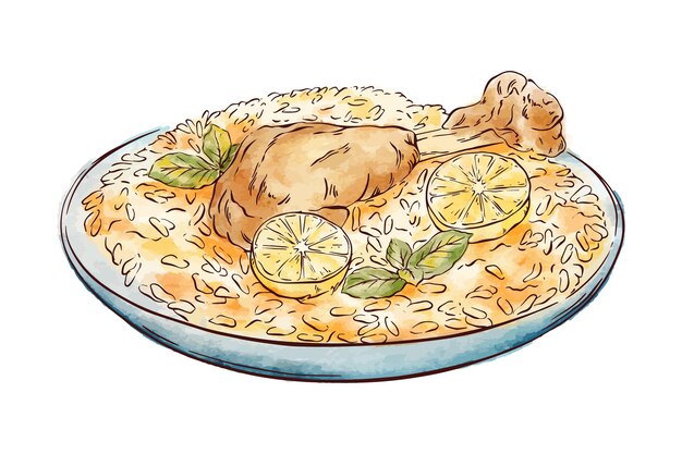 Hand drawn chicken biryani