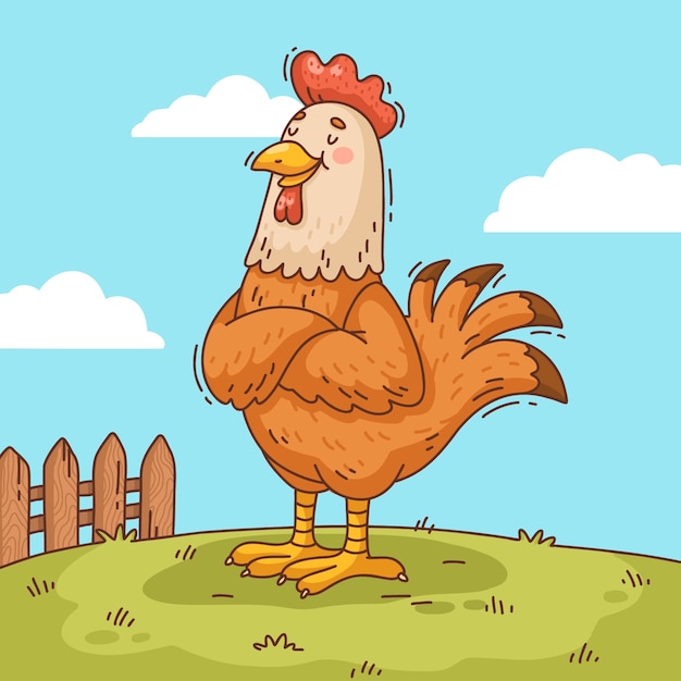 Нарисованная рукой иллюстрация шаржа цыпленка