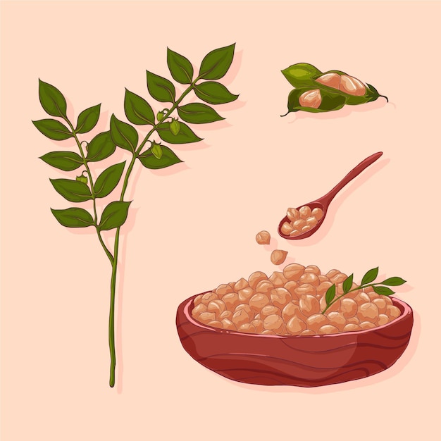 Hand-drawn chickpea beans and plant illustration