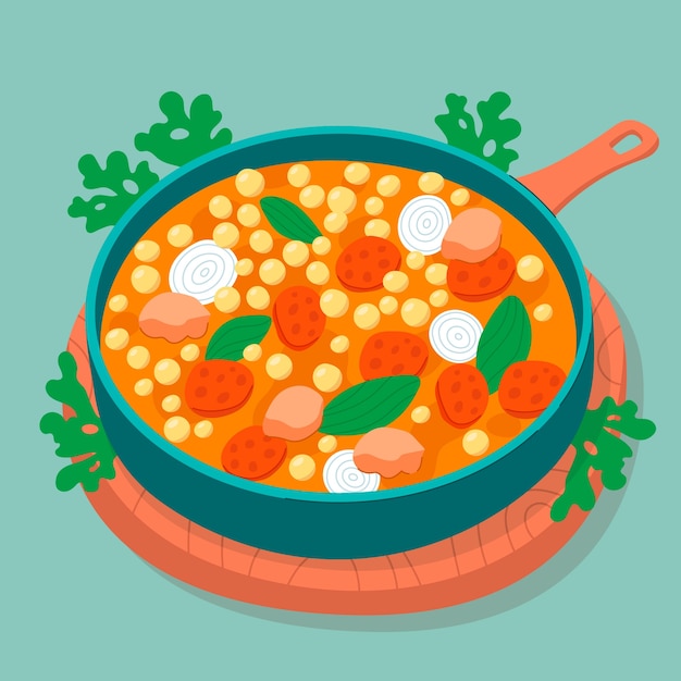 Hand drawn chickpea stew illustration