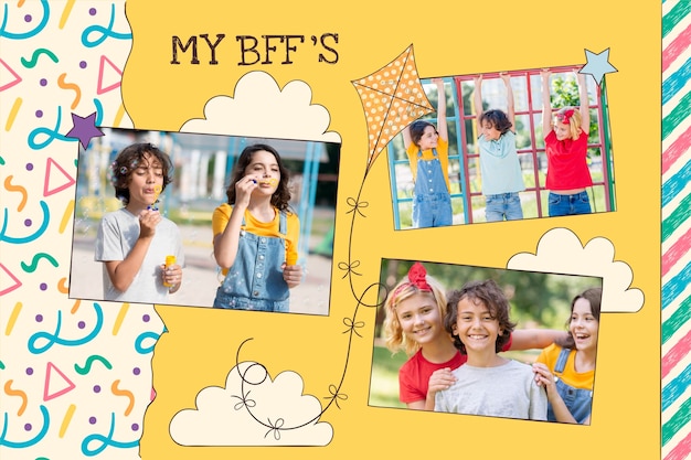 Hand drawn child like collage template