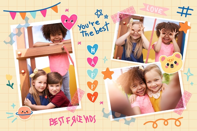 Hand drawn child-like collage template