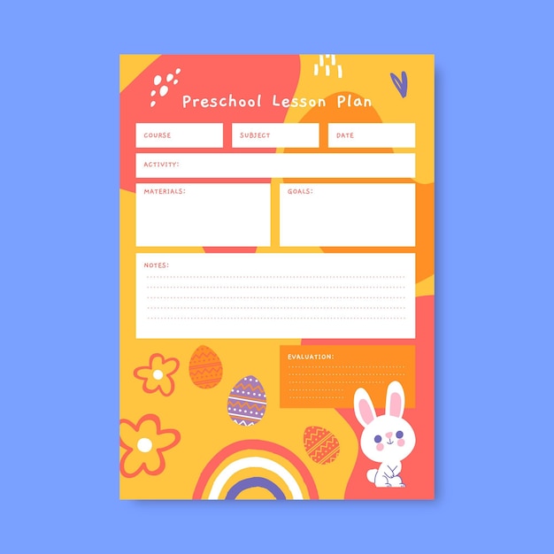 Hand drawn child-like preschool easter lesson plan template