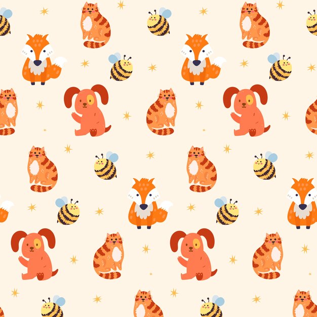 Hand drawn childlike animals pattern