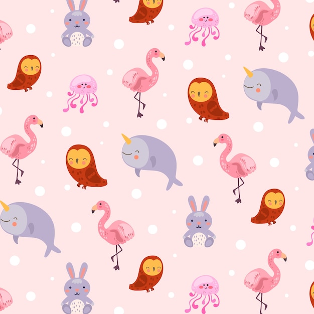 Hand drawn childlike animals pattern