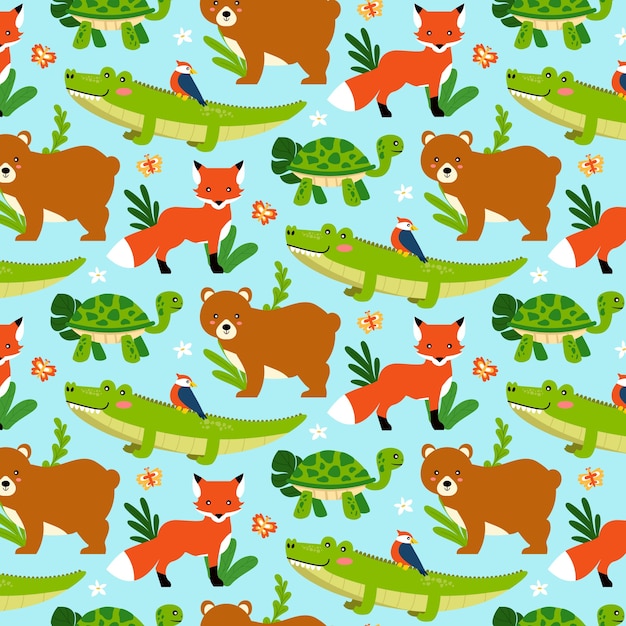 Free vector hand drawn childlike animals pattern