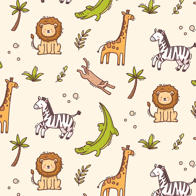 Hand drawn childlike animals pattern