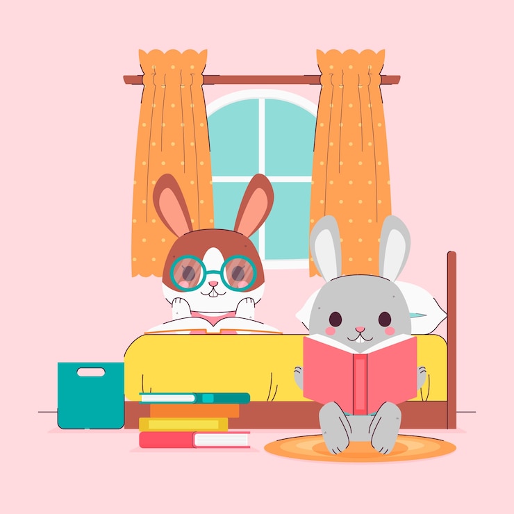 Free Vector hand drawn childlike animals reading illustration