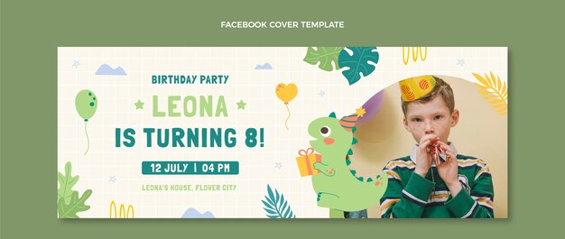 hand drawn childlike birthday facebook cover template
