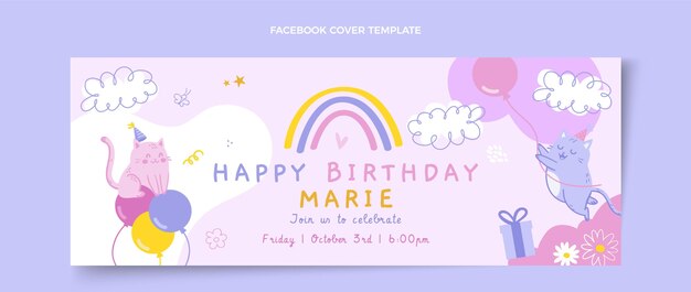 無料ベクター 手描きの子供のような誕生日のfacebookカバー