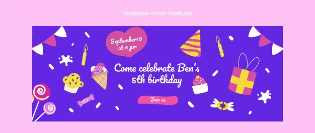Hand drawn childlike birthday facebook cover